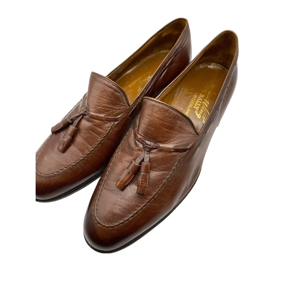VTG Bally Switzerland Brown Leather Tassel Loafers Wing Beltic 612 Mens Size 9 M